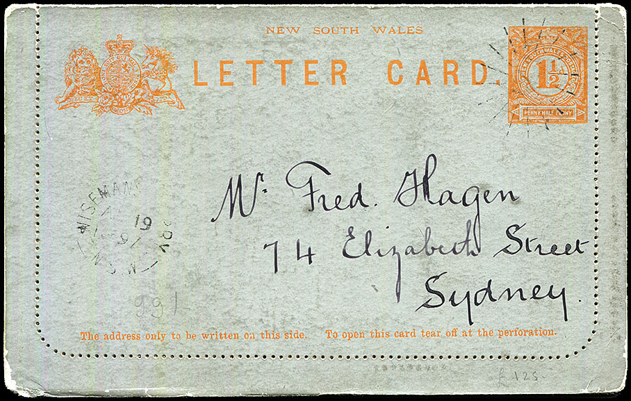 Hagen letter card from PM Wiseman's Ferry - front